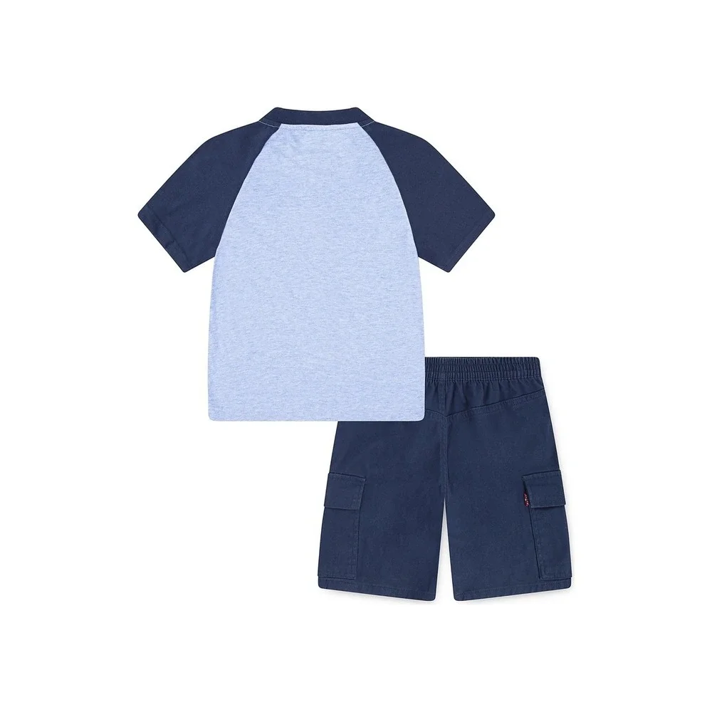 Levi's Kids Boys Blue Raglan Henley Shirt and Cargo Shorts Set Size‎ 3T /#2686
